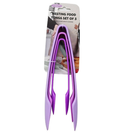 3pc Purple Nesting Food Tongs Set C/P 24