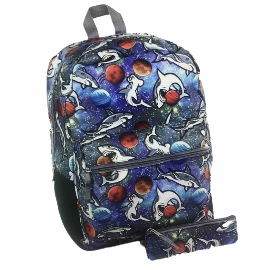 16" SHARK BACKPACK WITH PENCIL CASE C/P 6