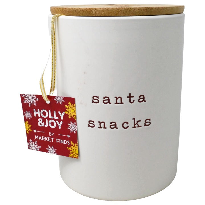 Wht Canister Bamboo Lid C/P 16 Holly & Joy