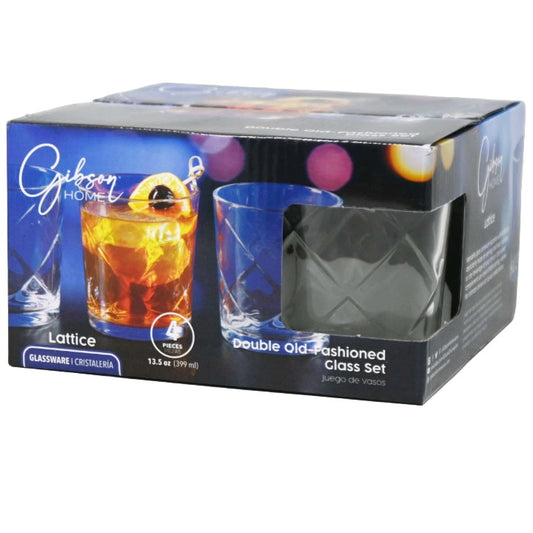 4pc 12.8oz DOF Glass Set Lattice Pattern CB Gibson Home C/P 4