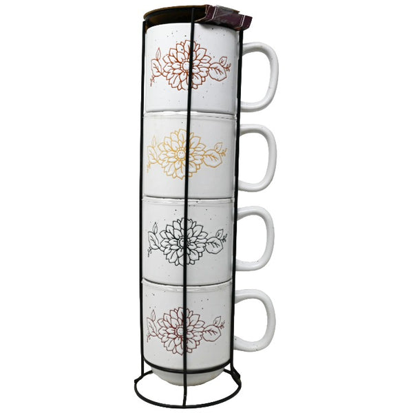 4pc CERAMIC MULTI COLOR FLOWER MUG TOWER SET  C/P 8