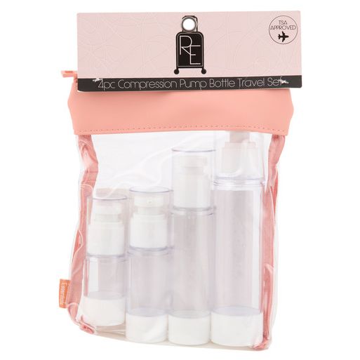 CLEAR COMPRESSION PUMP BOTTLE SET IN PVC POUCH ROAMING ESSENTIALS C/P 48