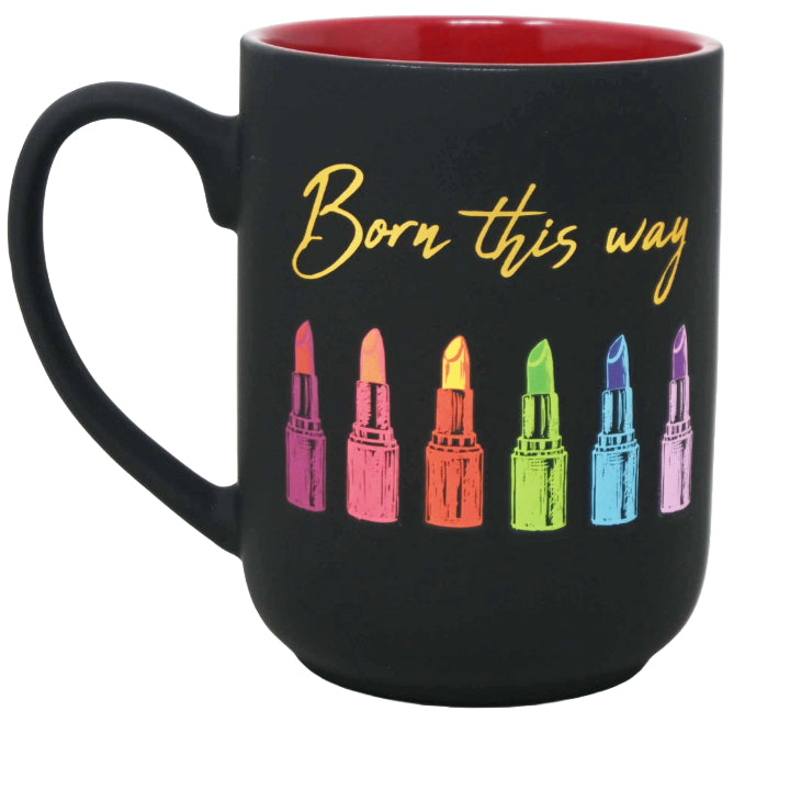 18oz BLACK SOFT TOUCH BORN THIS WAY RAINBOW LIPSTICK MUG C/P 24