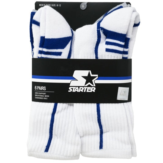 6pk Mens W/Bl/Be Asst Athl Stadium Quarter Socks C/P 24 STARTER