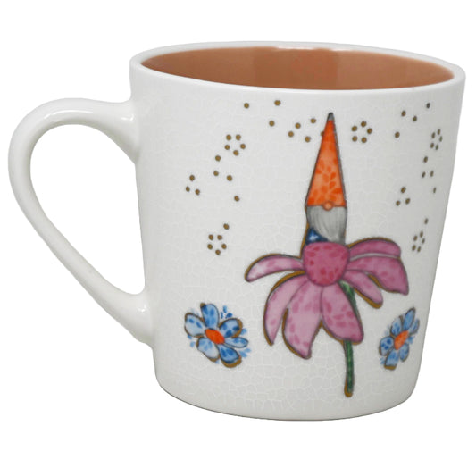 22oz ORANGE GOLD SPECKLE FLOWERS AND GNOME MUG C/P 24