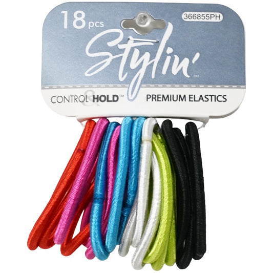 Stylin Girls 18pk Clasp Free Super Thick Hair Pony Holders (Silky Elastics) Peg Card C/P 144