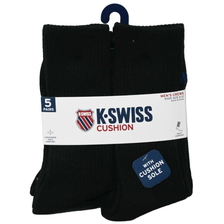 5PK 10-13 MENS HALF CUSH CREW SOCKS K-SWISS C/P 36