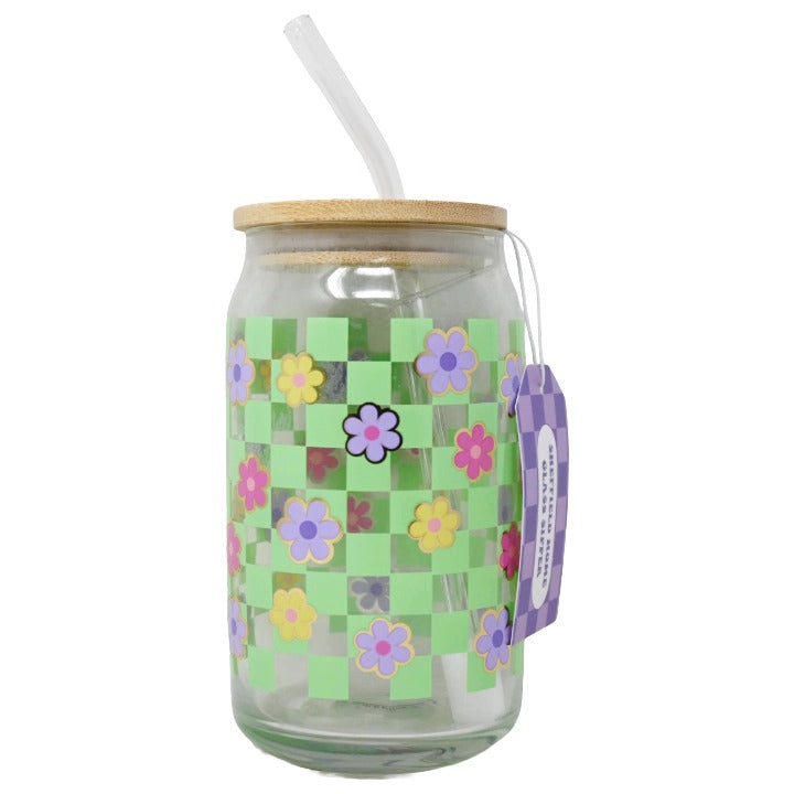 Green Glass w/Straw Lid C/P 24