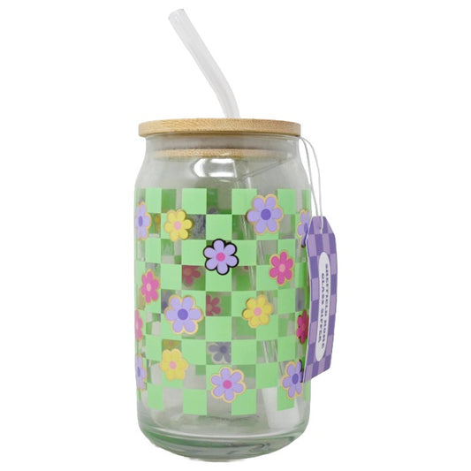 Green Glass w/Straw Lid C/P 24