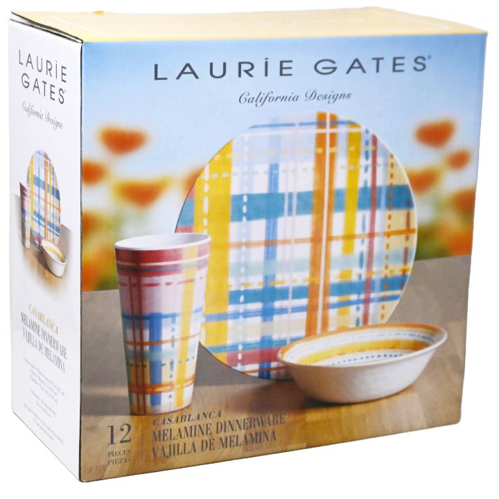 12pc lg CASABLANCA DECORATED HAMMERED TEXTURED MELAMINE DINNERWARE SET  C/P 2