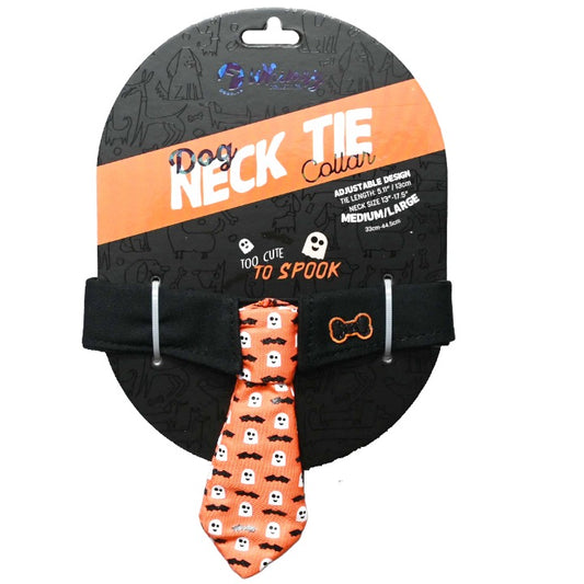 BLK/ORNG WHIMSY NECK TIE DOG COLLAR WITH GHOST & BATS PRINT DOGHAUS C/P 48