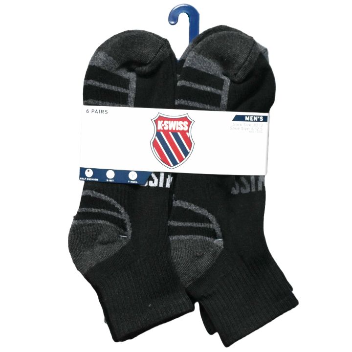 6PK 10-13 MENS HF CSH QTR SOLID SOCKS K-SWISS C/P 36
