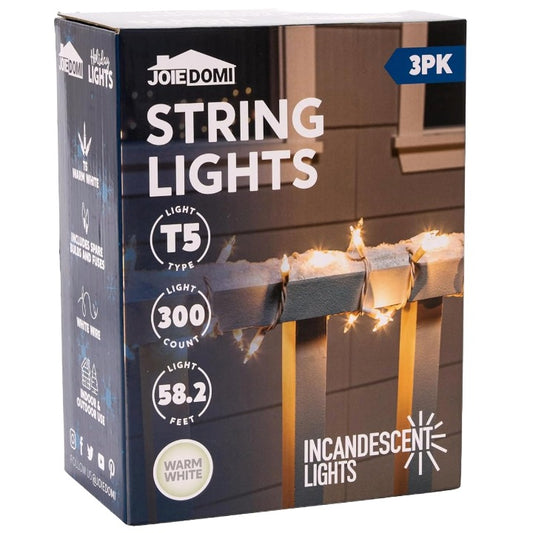 3pk 100ct INCANDESCENT WHITE STRING LIGHTS C/P 12