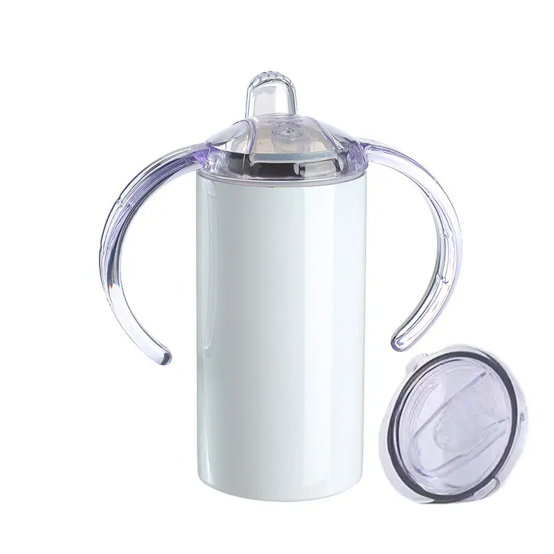 10oz White Two Handle Tumbler w/Sip Lid and Slide Lid (No Label or UPC) C/P 30