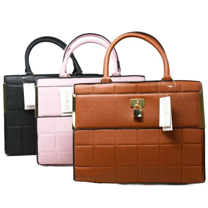 CEE KLEIN SATCHEL HANDBAG W/TOP ZIPPER 3-ASST BLK-COGNAC-BLUSH C/P 12