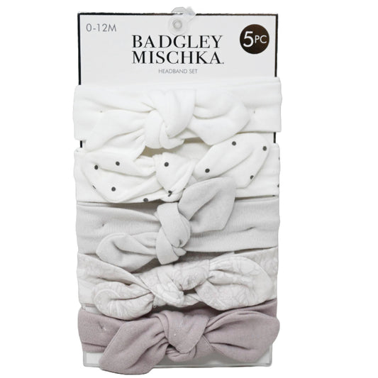 5pc Knot Headbands -White & Dots Print & Light Mauve C/P 72