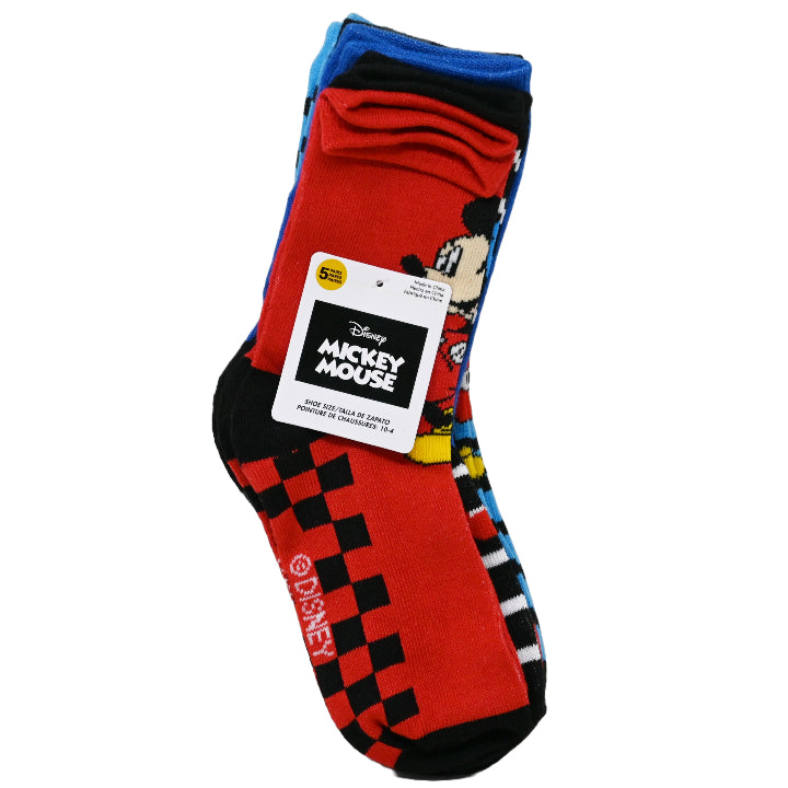 5pk MICKEY MOUSE CHECK CREW SOCKS SIZE 6-8 C/P 60