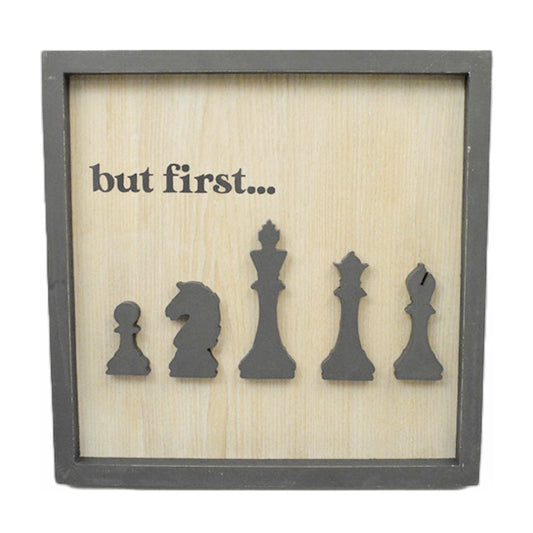 16"x16" BUT FIRST-BLACK APPLIQUE PRINT FRAMED MDF WALL SIGN C/P 4