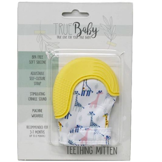 1pc Polyester Mitten wSilicone Teether -Giraffe Print & Yellow C/P 96