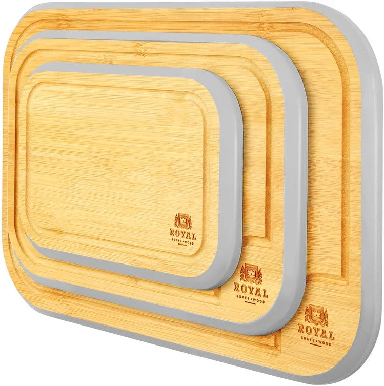 3pc GRAY ROUNDED BAMBOO CUTTING BOARD SET C/P 8