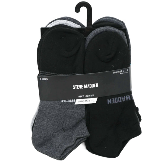 8pk MENS HALF CUSHION LOW CUT SOCKS ASST COLOR SIZE 10-13 STEVE MADDEN C/P 24