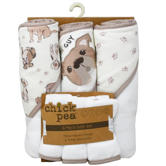 6pc BABY DOG PRINT BATH TOWEL SET CHICK PEA C/P 36