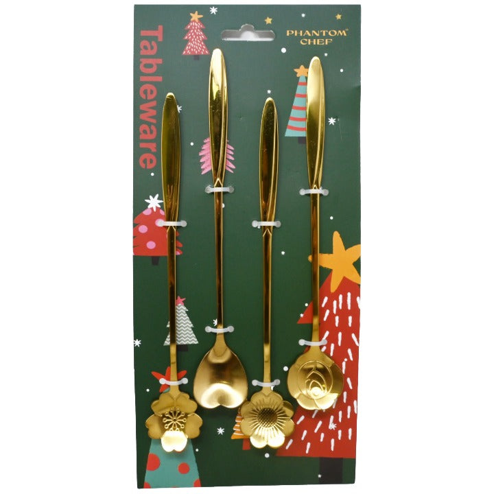 4pk Gld Spoon Set C/P 24 Blooming Beauty