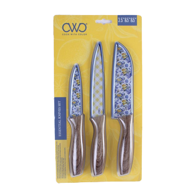 3pc 3.5"+5"+7" PRINTED KNIVES SET WITH SHEATH C/P 48
