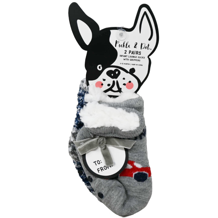 2pk BABY GREY COZY SOCKS W/SHERPA ASST SIZE C/P 60