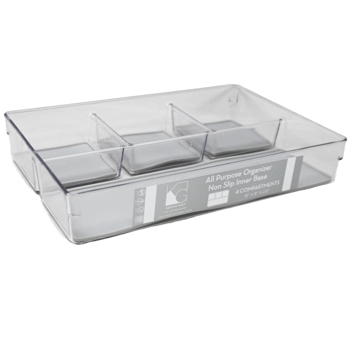 4sect Grey Plstc Storage Organizer wNon-Slip Bottom C/P 12