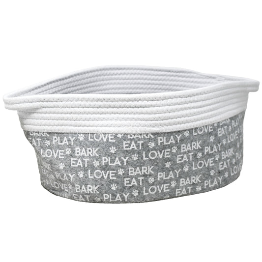 Small Felt/Rope Pet Bin 16"x12"xH7" LGY Eat Bark Love Print C/P 20