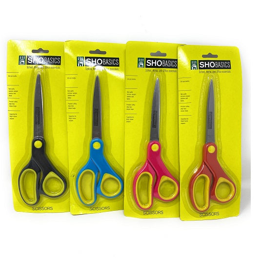 SHO BASICS 8" SOFT GRIP STAINLESS STEEL SCISSORS C/P 144