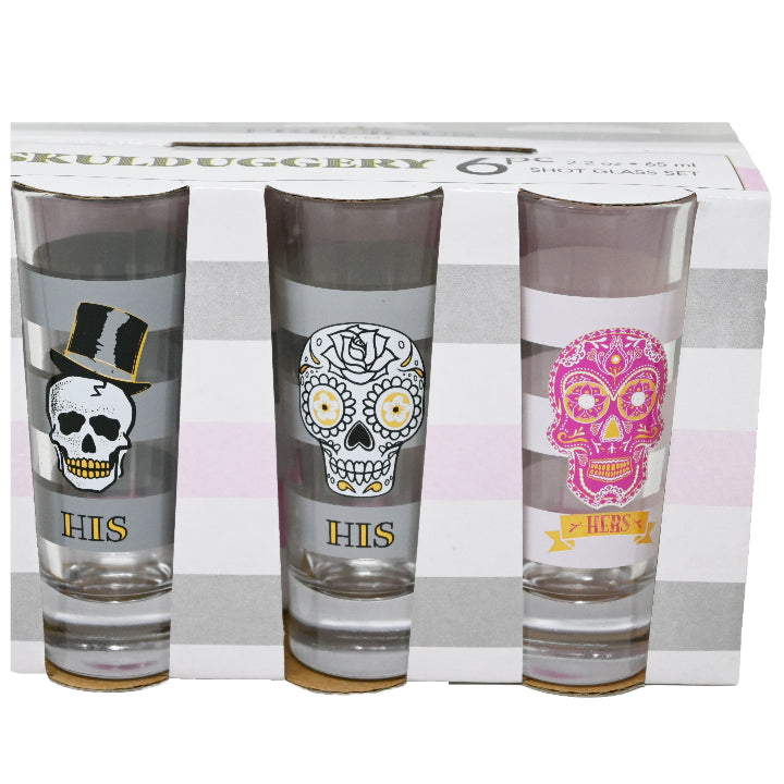 6pc 2.5oz SKULDUGGERY TALL SHOT GLASS SET C/P 12