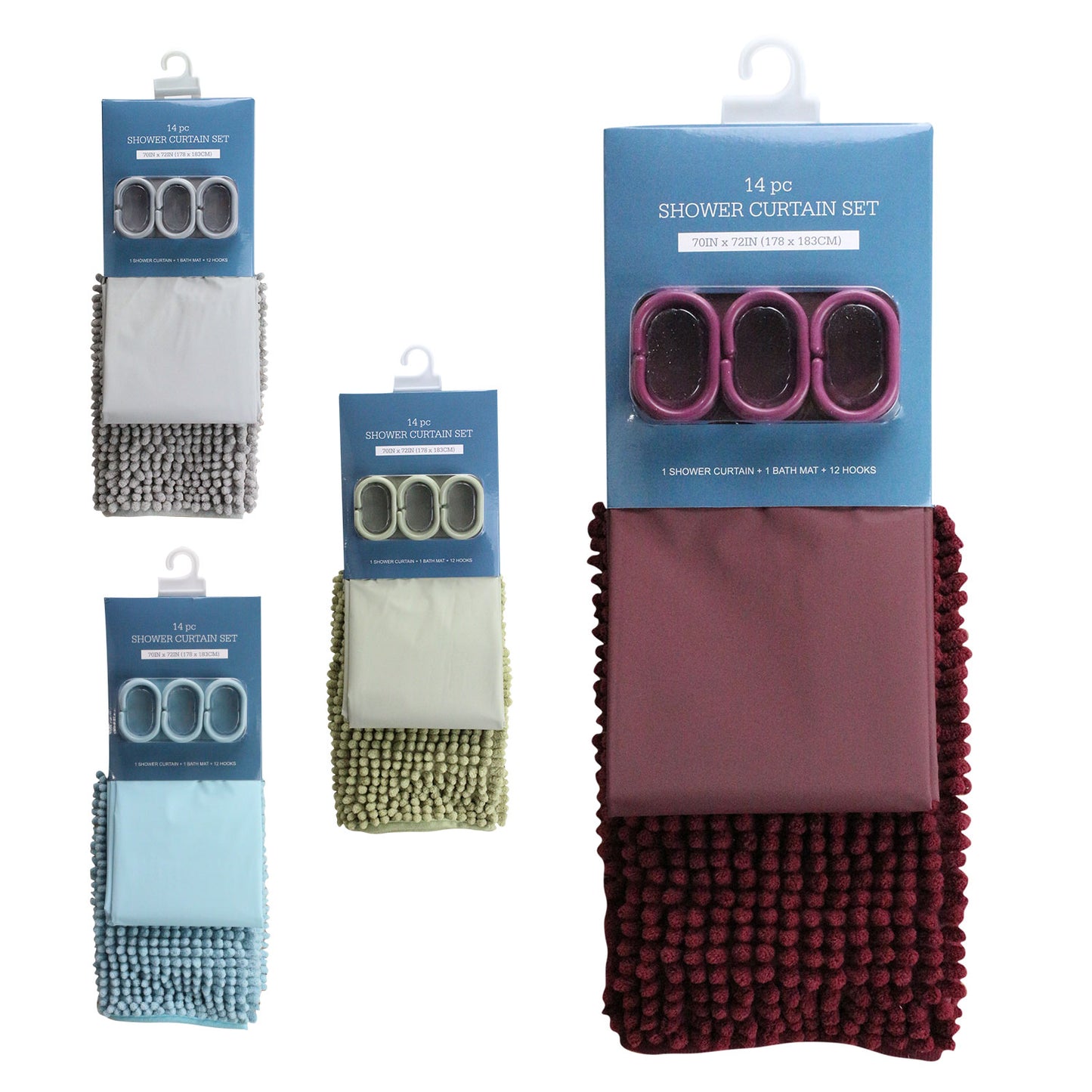 14pc BATHROOM SET, 4 ASSORTED COLORS C/P 12