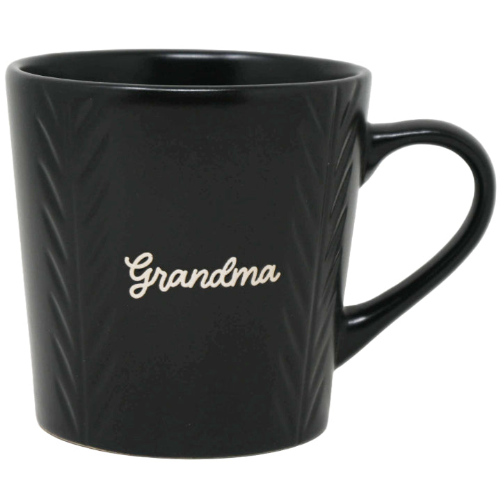 16oz Matte Black Mug with Embossed Pattern and Debossed "Grandma" C/P 24