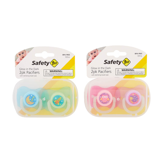 Safety 1st 2PK GLOW IN THE DARK PACIFIER  W/STERILIZING TRAVEL CASE C/P 36