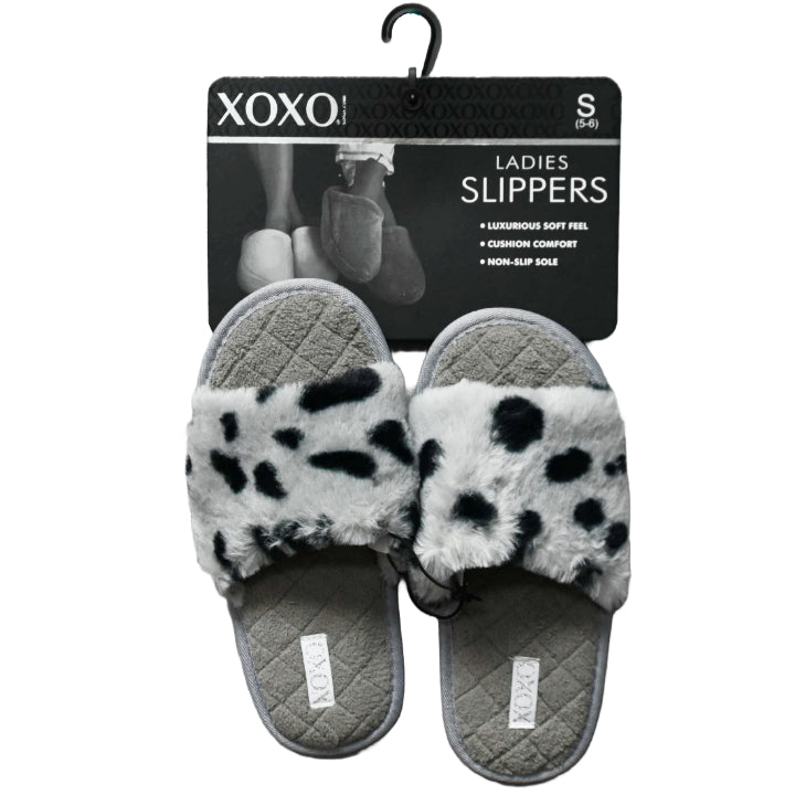 S-L XOXO LADIES BLK/GRY ANIMAL PRINT SLIPPERS C/P 24