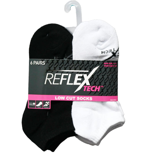 6pk LADIES WHITE/BLACK CUSHIONED LOW CUT SOCKS SIZE 9-11 C/P 36