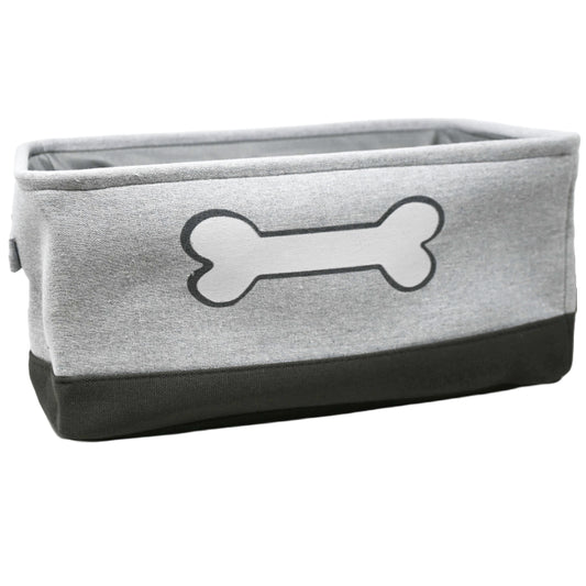17"x13"xH8 Grey/Black Two Tone Pet Storage Bin with White Bone Embroidery C/P 12