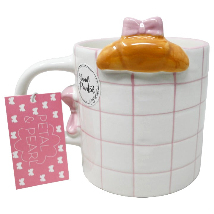CERAMIC WHT/PINK CROISSANT BOW BUDDY MUG PETAL & PEARL C/P 18
