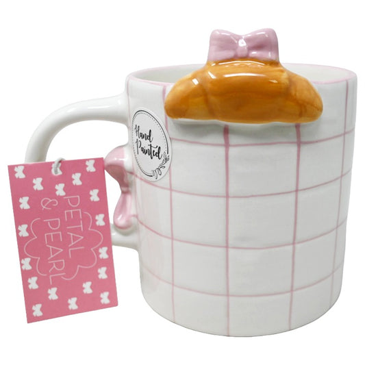 CERAMIC WHT/PINK CROISSANT BOW BUDDY MUG PETAL & PEARL C/P 18
