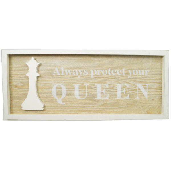 24"x10" PROTECT THE QUEEN-WHITE APPLIQUE PRINT FRAMED MDF WALL SIGN C/P 4