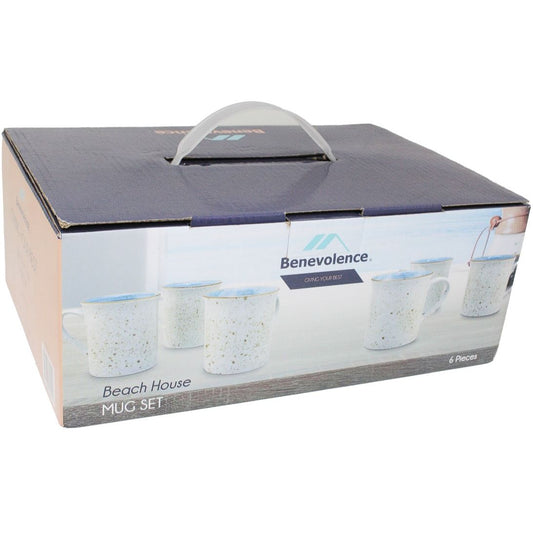 6pc 12oz BLUE STONEWARE MUG SET C/P 6
