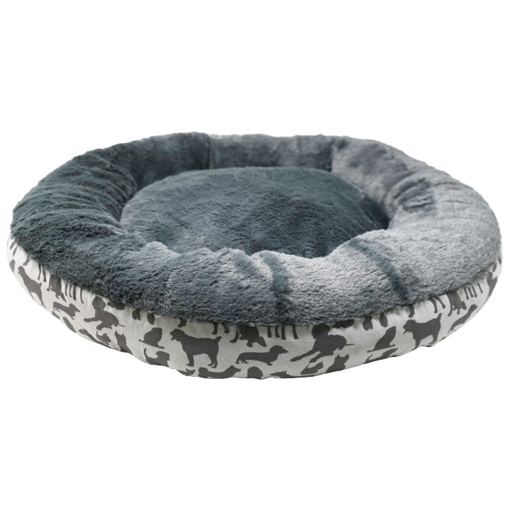 21.5"RND GRAY SILHOUETTE PRINTED PET BED C/P 12