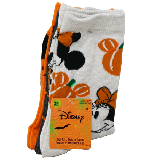 3pk WOMEN MINNIE MOUSE PUMPKIN CREW SOCKS SIZE 9-11 C/P 60