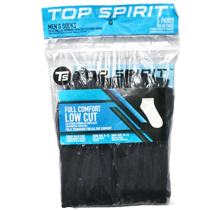 5pk BLACK FULL CUSHIONED LOW CUT SOCKS C/P 30