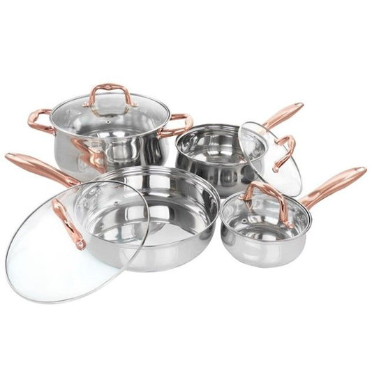8pc GH BRANSONVILLE S.STEEL MIRROR FINISH COOKWARE SET W/COPPER PLATED S.S. HANDLE C/P 2