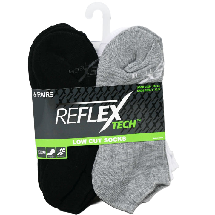 6pk MEN WHT/BLK/GRY CUSHIONED LOW CUT SOCKS SIZE 10-13 C/P 36