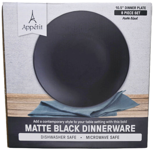 8pc 10.5" BLACK DINNER PLATES C/P 2