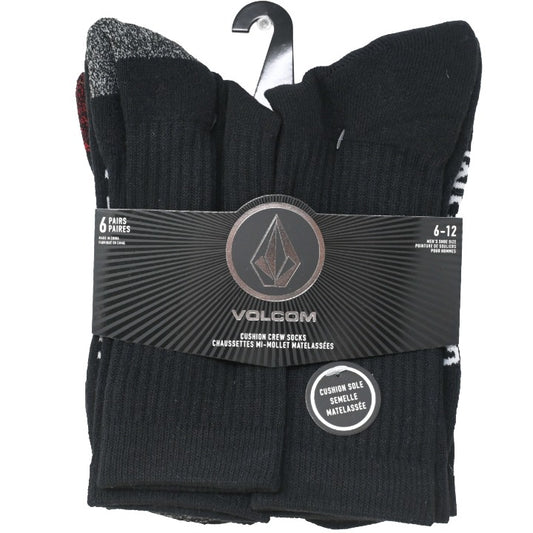 6pk Mens Blk Athl Crew Socks C/P 30 Volcom